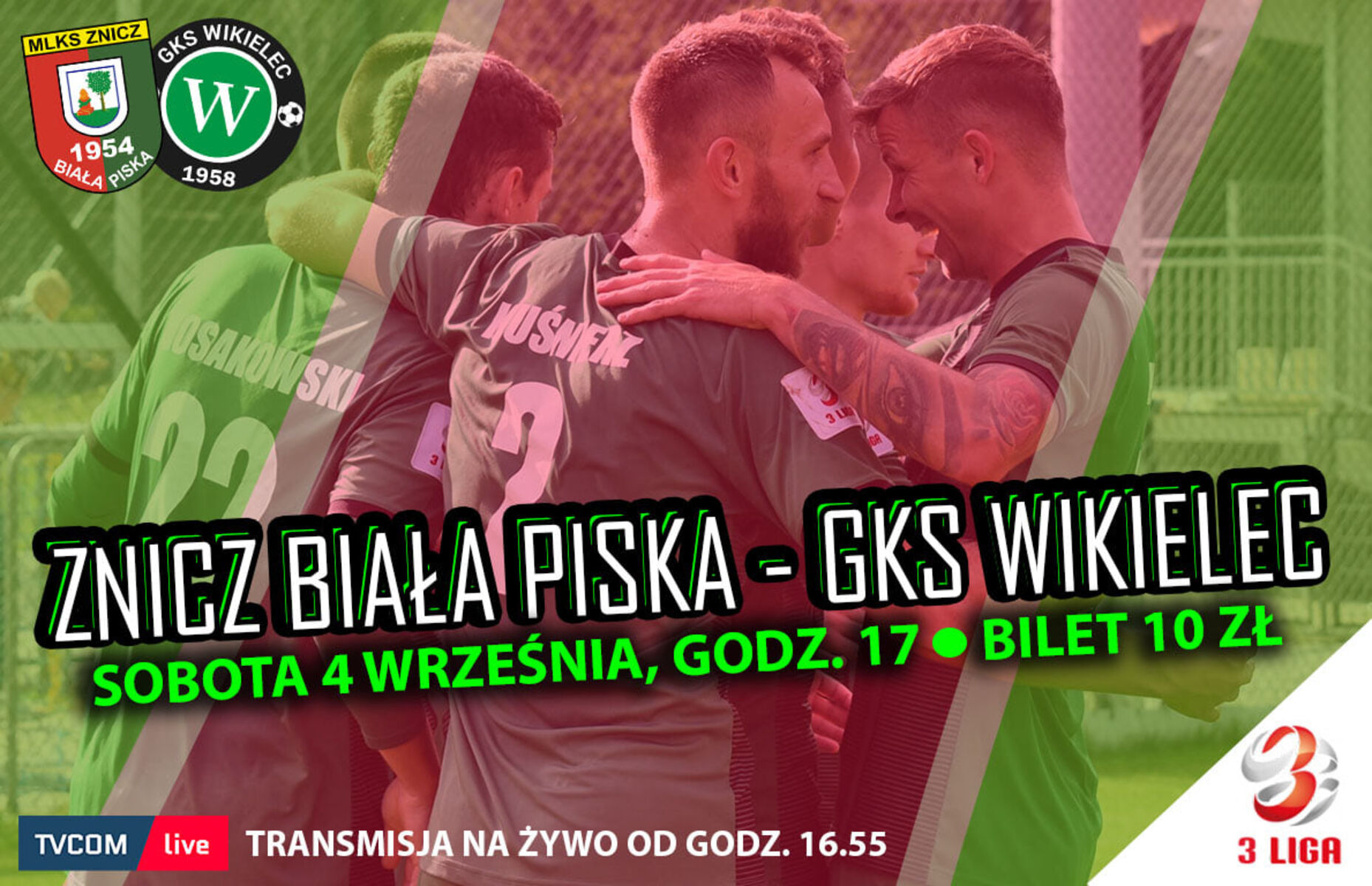Grafika promująca mecz Znicz Biała Piska - GKS Wikielec. Fot. Znicz Biała Piska